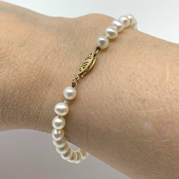Freshwater Pearl Beaded Bracelet 14K Gold Clasp Size 6 3/4" - Picture 2 of 14